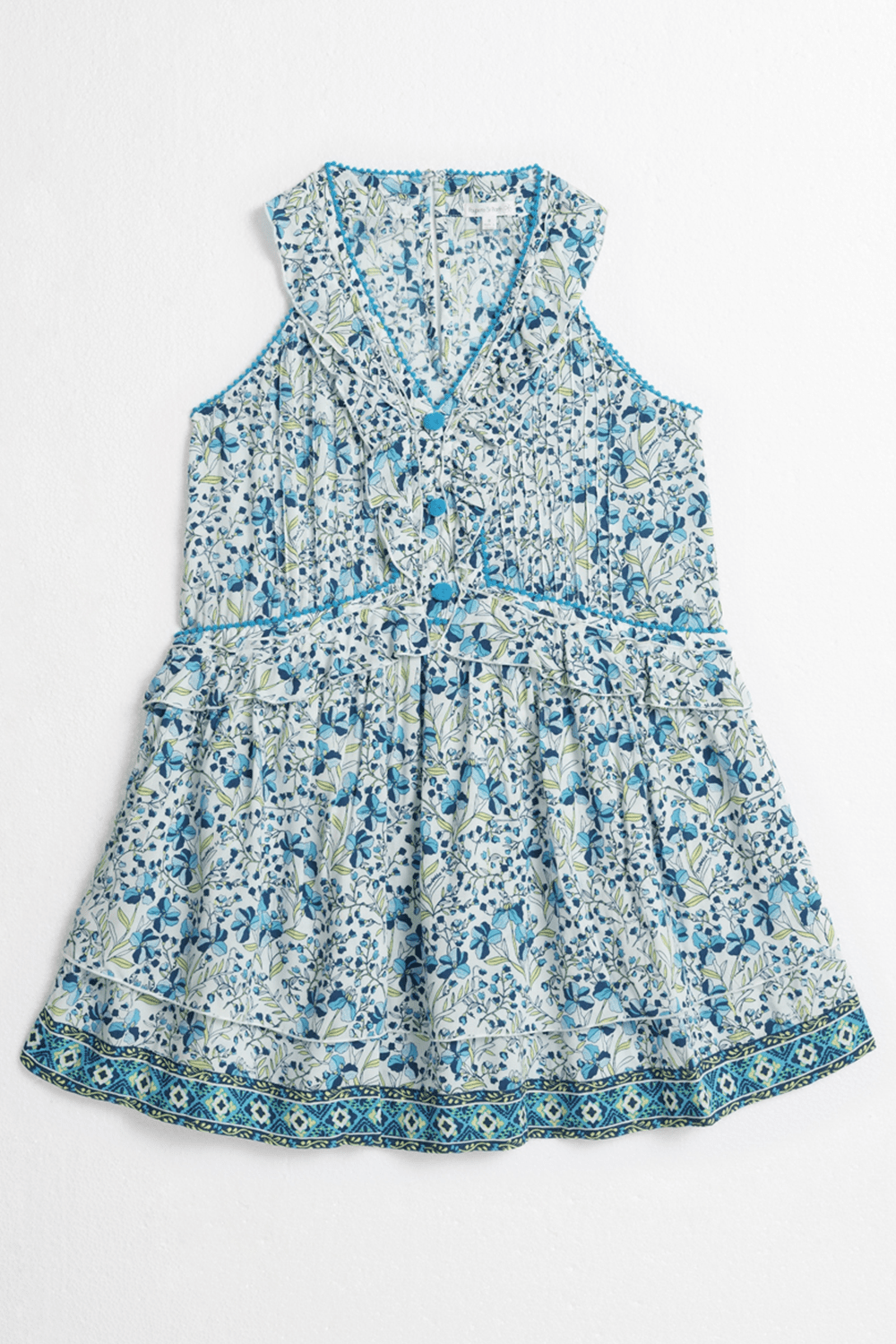 Blue mini dress for kids, Mae by Poupette St Barth, featuring a stylish design and comfortable fit, front view.