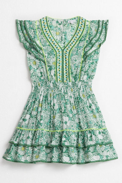 Kids Mini Dress Camila - Green Mid 70'S Garden | Poupette St Barth