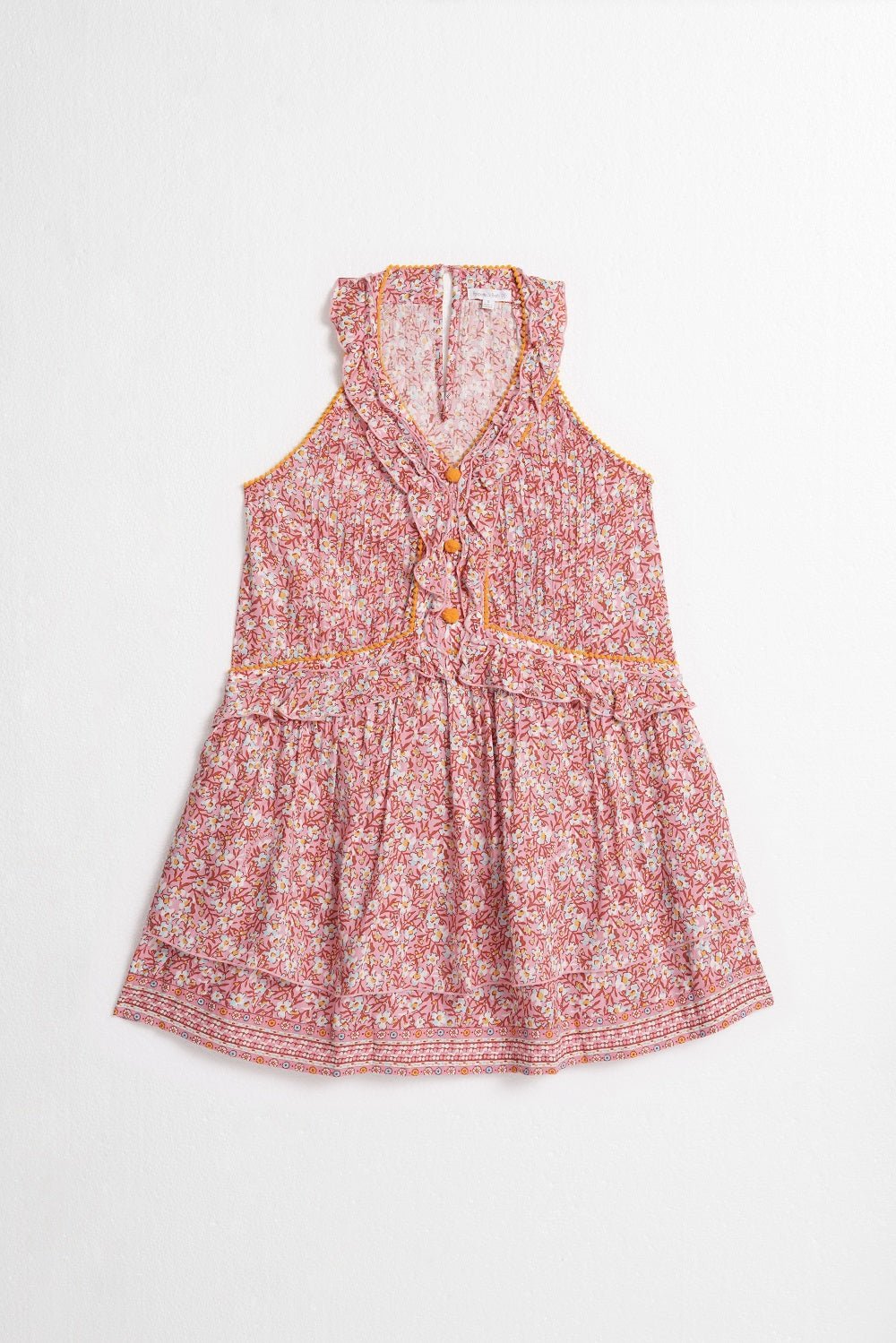 Girls' Light Pink Paquerette mini dress – Mini Dress Mae by Poupette St Barth, front view
