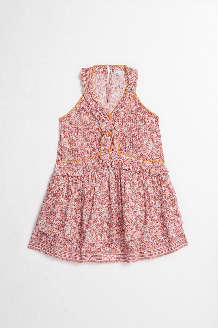 Girls' Light Pink Paquerette mini dress – Mini Dress Mae by Poupette St Barth, front view