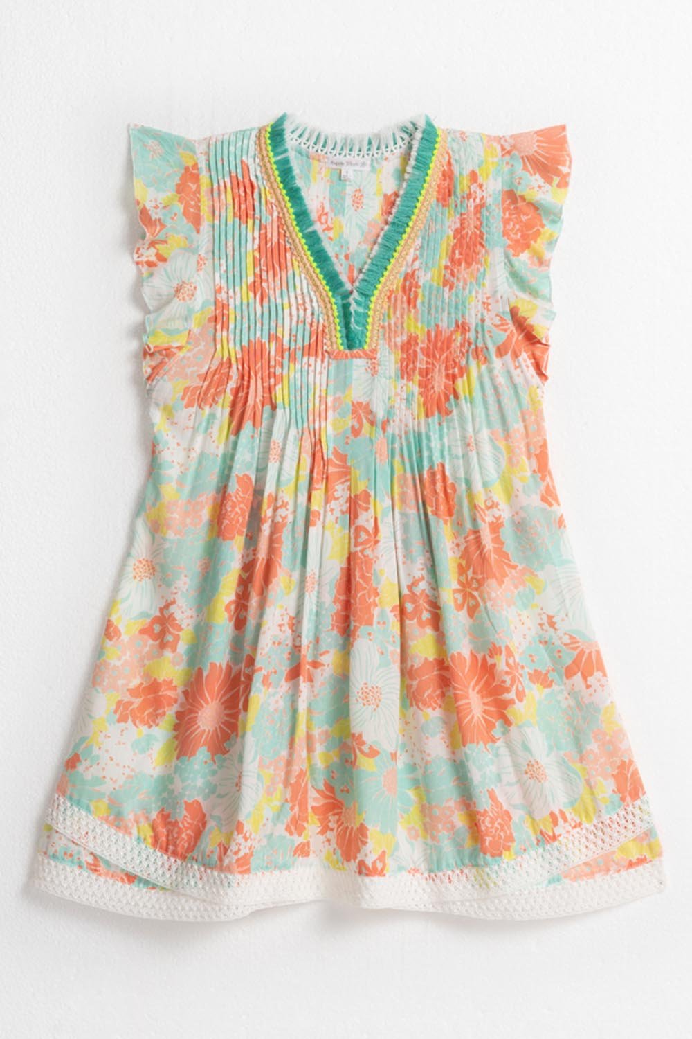 Girls' Orange Flower Mix mini dress – Mini Dress Sasha by Poupette St Barth, front view