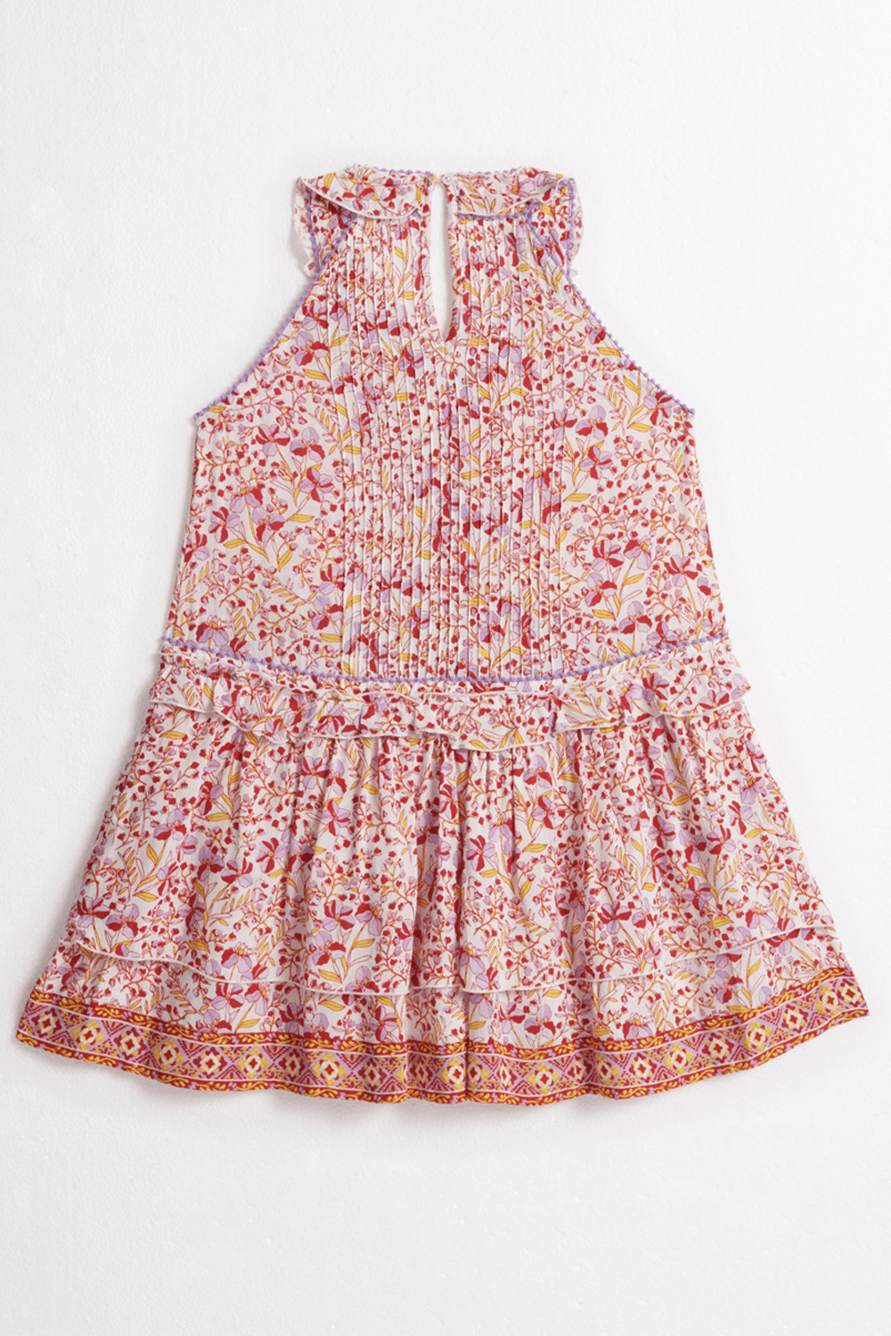 Back view of Poupette St Barth Kids Mini Dress Mae in purple mini Jonquille, featuring a cute, stylish design for young children.