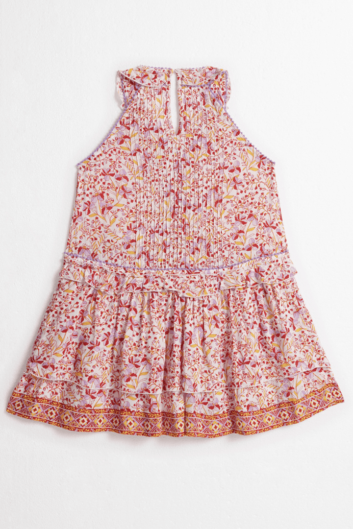 Back view of Poupette St Barth Kids Mini Dress Mae in purple mini Jonquille, featuring a cute, stylish design for young children.