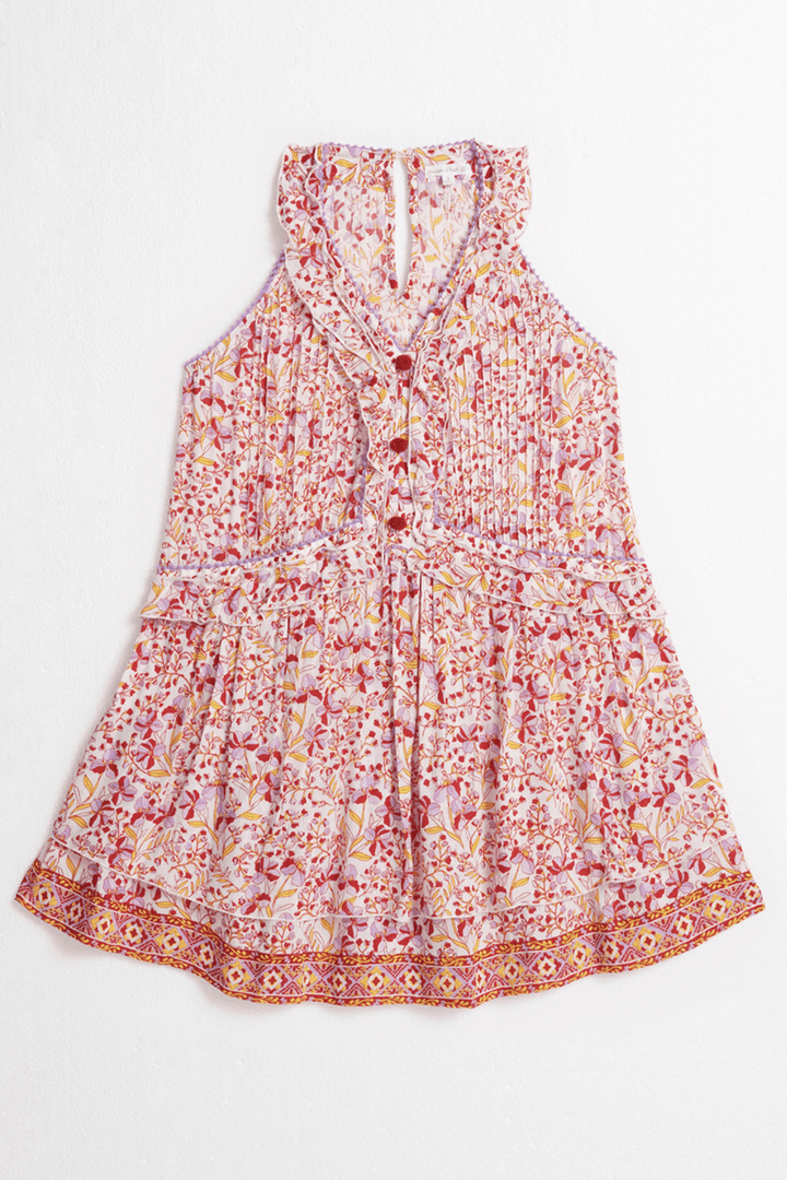 Purple mini dress for kids by Poupette St Barth, featuring a cute Mae Mini Dress style with a front view.