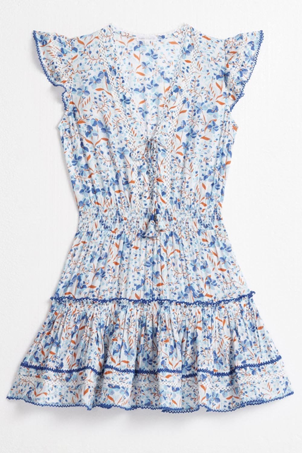 Kids mini dress Anais in Sky Mini Jonquille by Poupette St Barth, front view showing bright floral pattern and lightweight fabric.