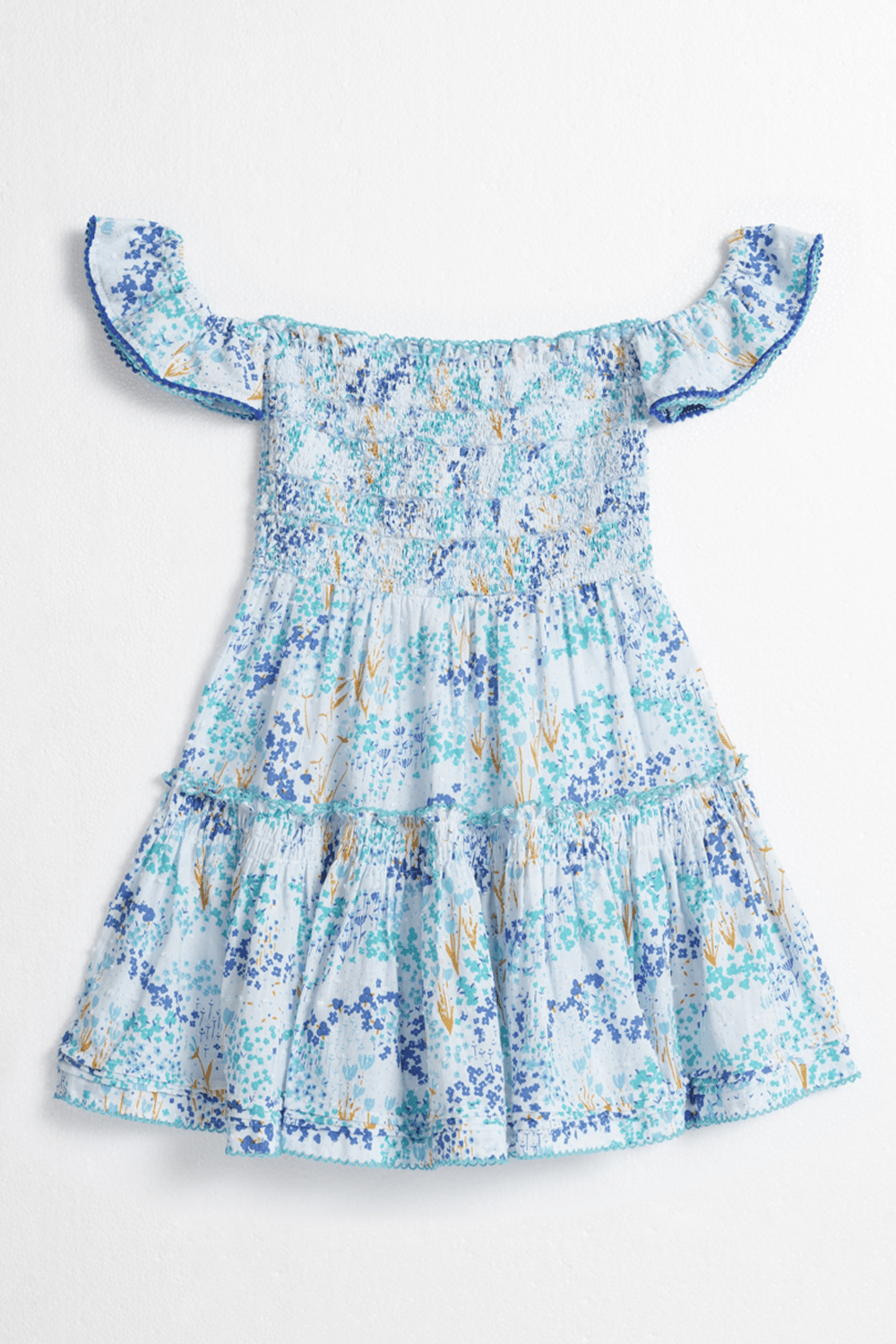 Girls' White Blue Tulipe mini dress – Mini Dress Aurora by Poupette St Barth, front view