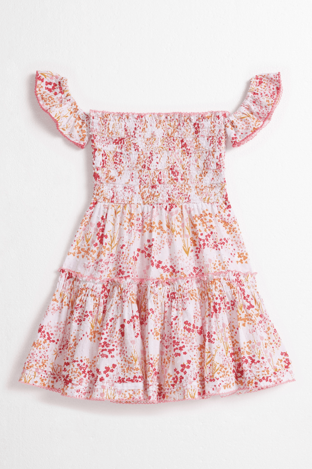 Girls' White Pink Tulipe mini dress – Mini Dress Aurora by Poupette St Barth, front view