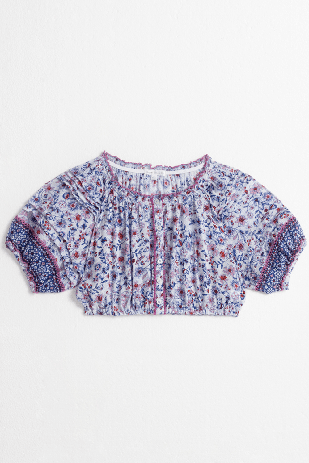 Blue Magnolia kids' top by Poupette St Barth featuring a stylish design, front view of the Andrea shirt for children.