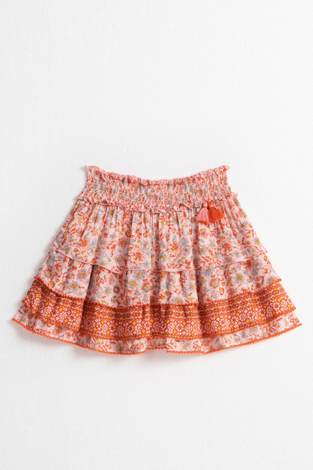 Kids mini skirt Ariel in pink magnolia by Poupette St Barth, featuring a charming floral design and comfortable fit.