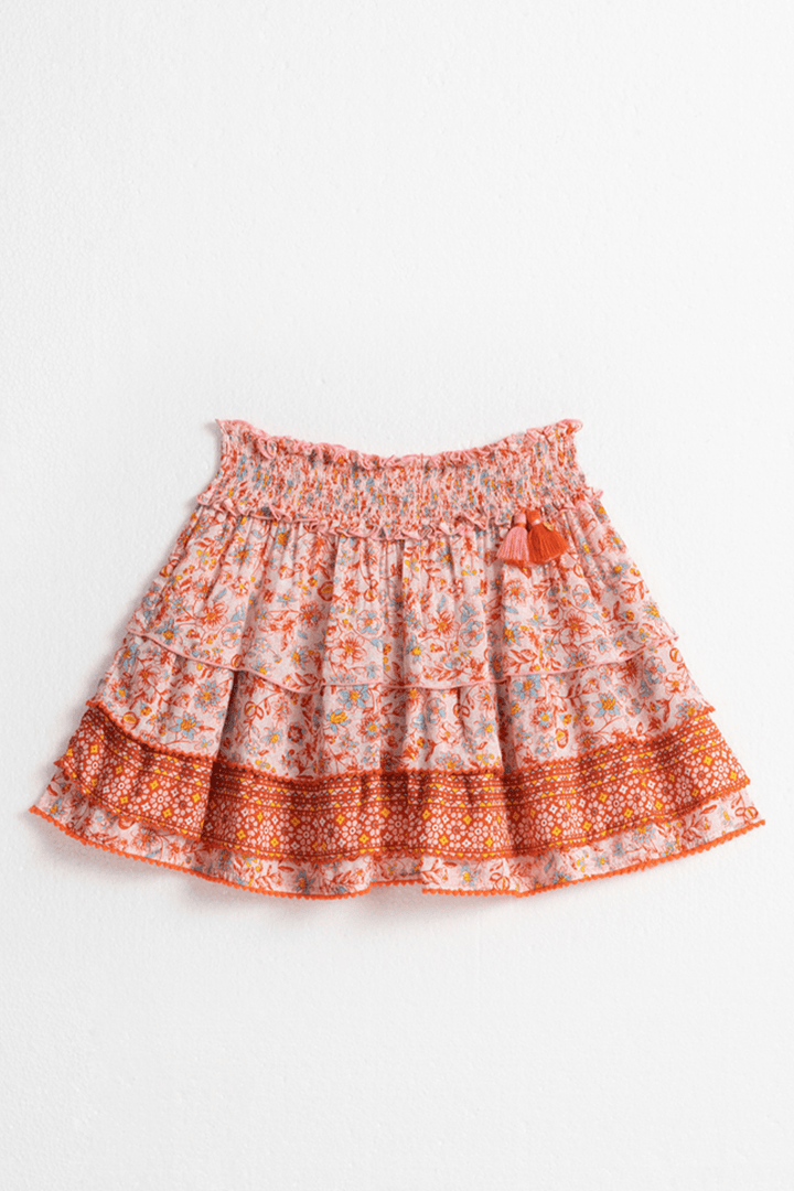 Kids mini skirt Ariel in pink magnolia by Poupette St Barth, featuring a charming floral design and comfortable fit.